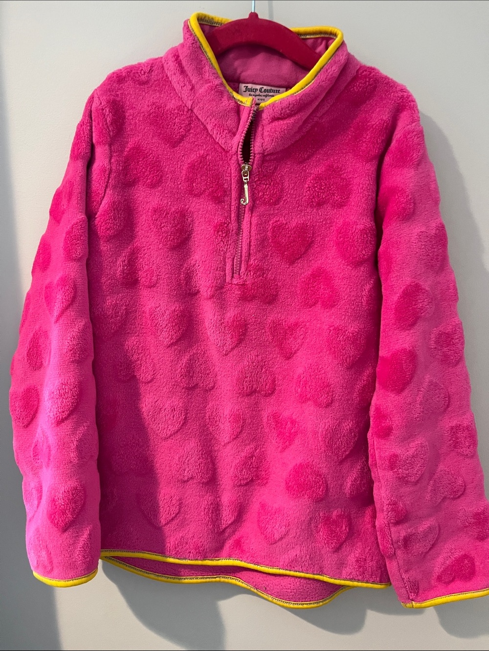 Juicy Couture Hot Pink Heart Fleece Half-Zip Pullover with Yellow Trim